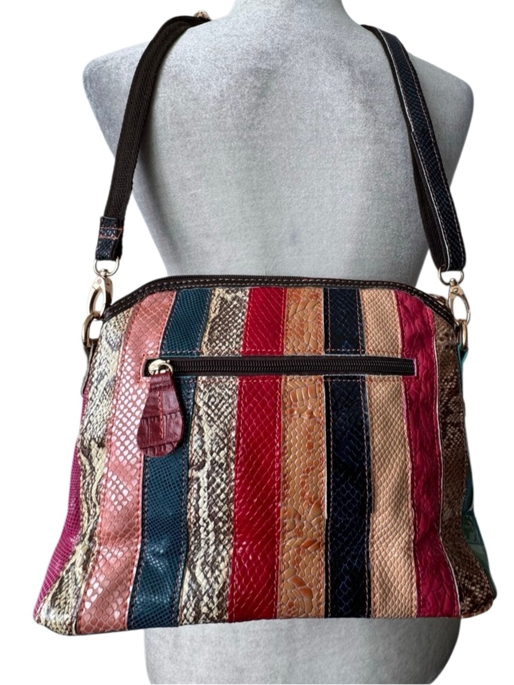 Multicolor Patchwork Shoulder Bag Colors Vary Dressy Unique - Picture 2 of 10